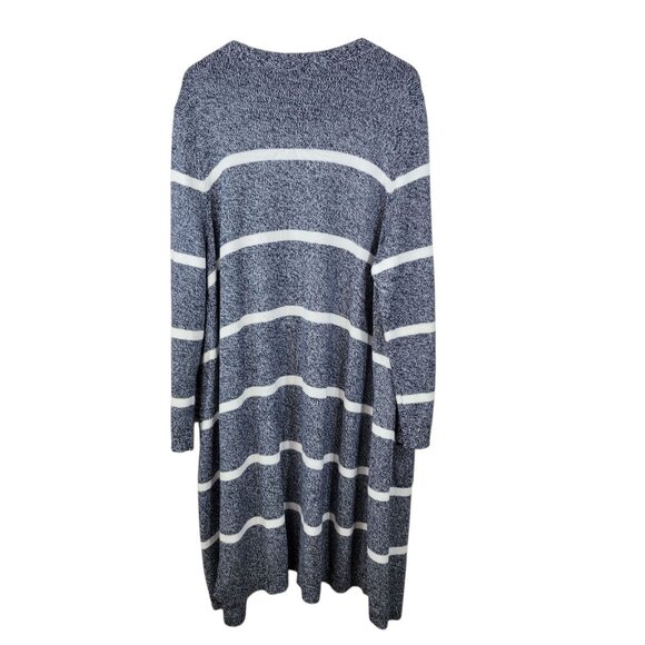 Talbots Long Cardigan Sweater Plus 2X Sweatshirt Stripe Marled Grey Pockets - Picture 4 of 6